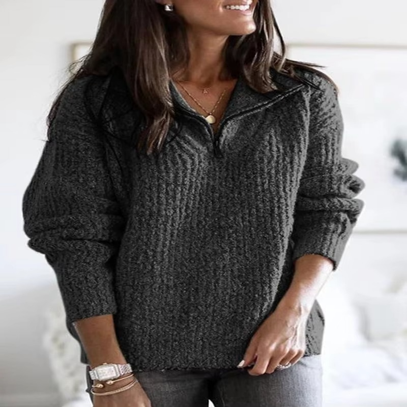 Damen-Pullover in lockerer Passform mit Viertelreißverschluss und dehnbarem Strickmix