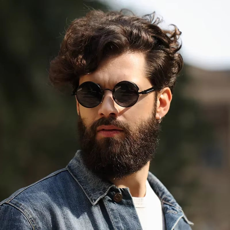 Vintage Round Sunglasses Polarized UV400 Protection Metal Frame Gothic Industrial Design for Men Women Everyday Outdoor | Thomler