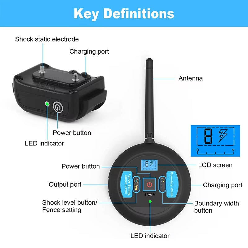 Collar de adiestramiento inalámbrico 2 en 1 para perros, sistema de contención para exteriores con control remoto y límite seguro