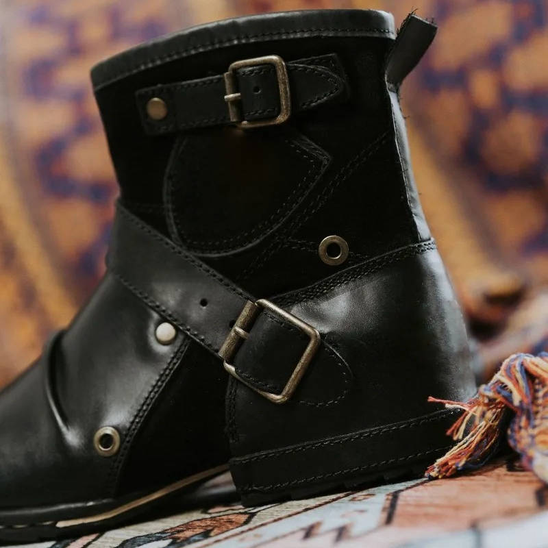 Vintage stijl enkellaarzen met gesp voor heren