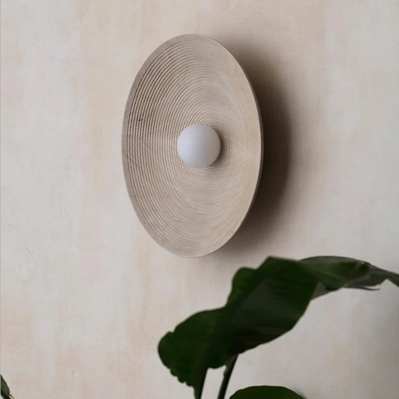 Ronde glazen wandlamp van hars, witte led-armatuur voor slaapkamer, hal en woonkamer, minimalistische wandlamp met zachte, sfeervolle verlichting voor in huis