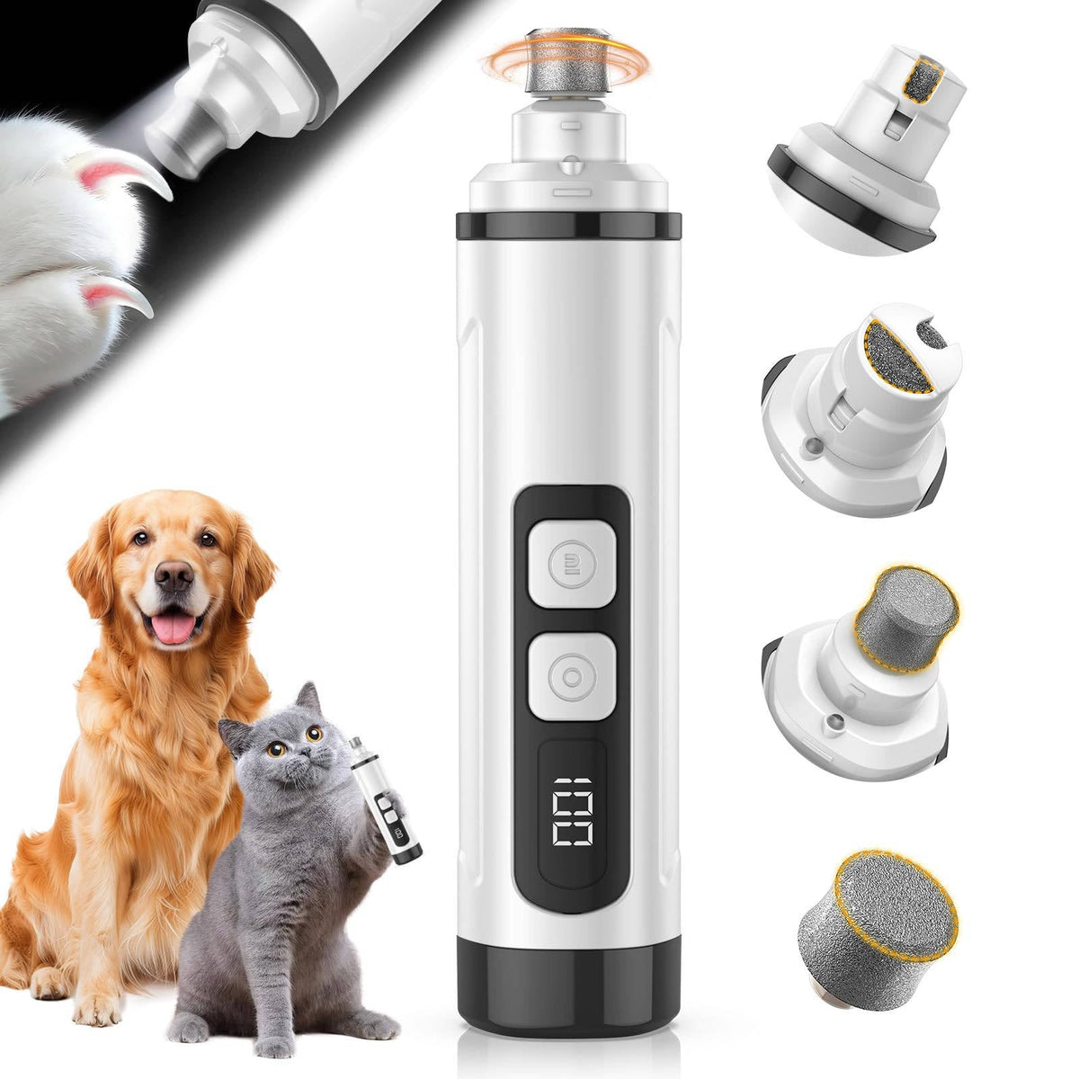 Lima eléctrica para uñas de perro, cortauñas silencioso para mascotas de 3 velocidades con luces LED para perros y gatos pequeños, medianos y grandes