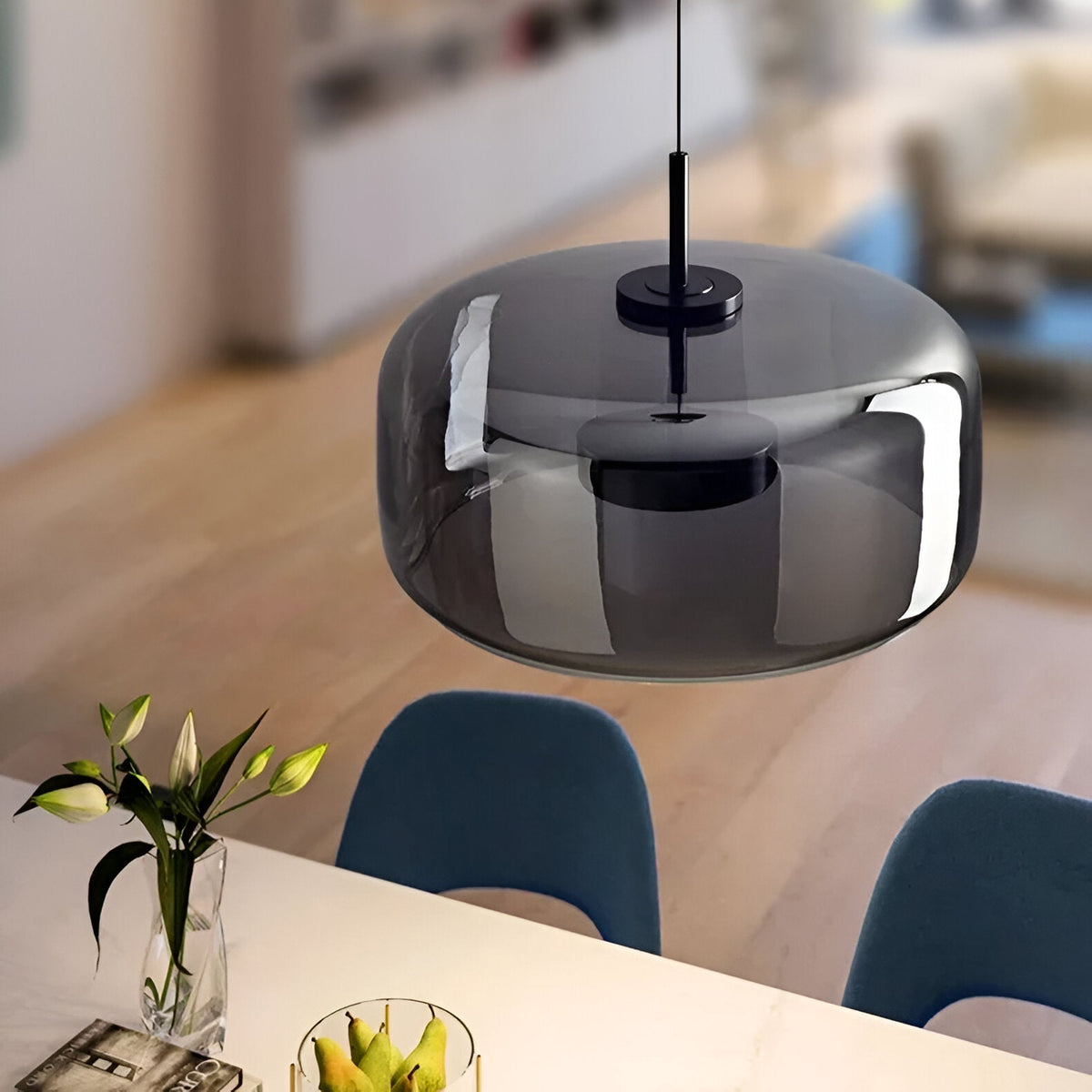 Triple Glass Dome Ceiling Light 15 in Adjustable Height for Kitchen Island Dining Room Modern Hanging Fixture Gray Smoked Finish | Thomler