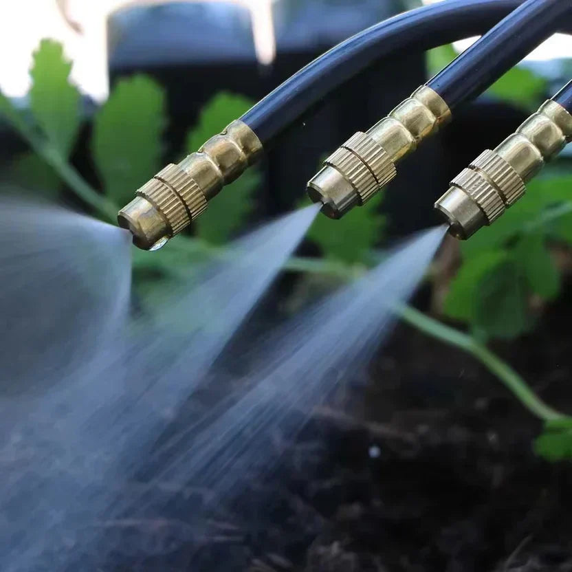 Garden Watering System 0.3 in Hose with Adjustable Brass Spray Nozzles for Patios Balconies Raised Beds Greenhouses | Thomler