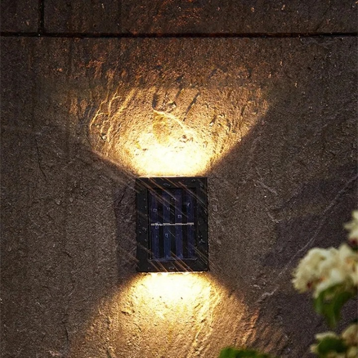 Draadloze Solar Wandlamp voor Buiten, Warm Witte LED Up-Down Wandlamp, IP44 Waterdicht voor Terras, Pad, Dek, Trap, Ingang, Automatisch van Schemering tot Dageraad | Thomler