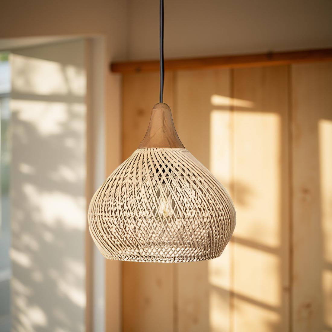 Woven Wicker Ceiling Light 20 in Natural Fiber Shade for Kitchen Island Dining Room Overhead Boho Farmhouse Organic Texture Rope Hanging Fix | Thomler