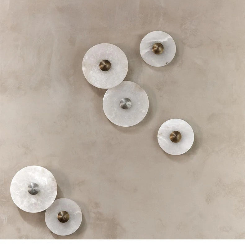 Round Stone Sconce with Built-In LED – Natural Veined Finish for Bedroom, Hallway & Living Room – 6 to 12 Inch Sizes – Minimalist Aluminum M | Thomler