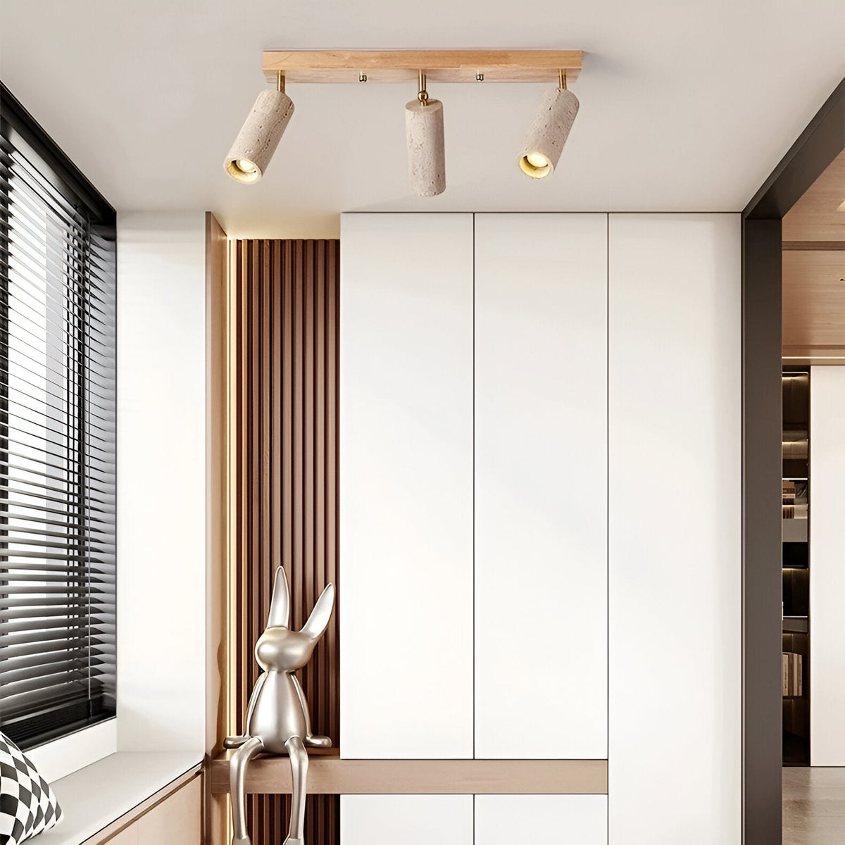 Dreifache verstellbare Strahlerleiste in Stein-Optik, Holz-Finish, 24 Zoll, für Wohnzimmer, Schlafzimmer, Akzentbeleuchtung, moderne, flache Leuchte | Thomler