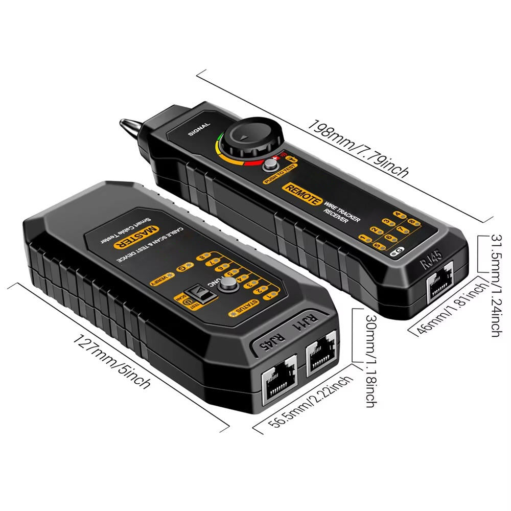 Netwerkkabeltester met RJ45- en RJ11-adapters, led-zaklamp