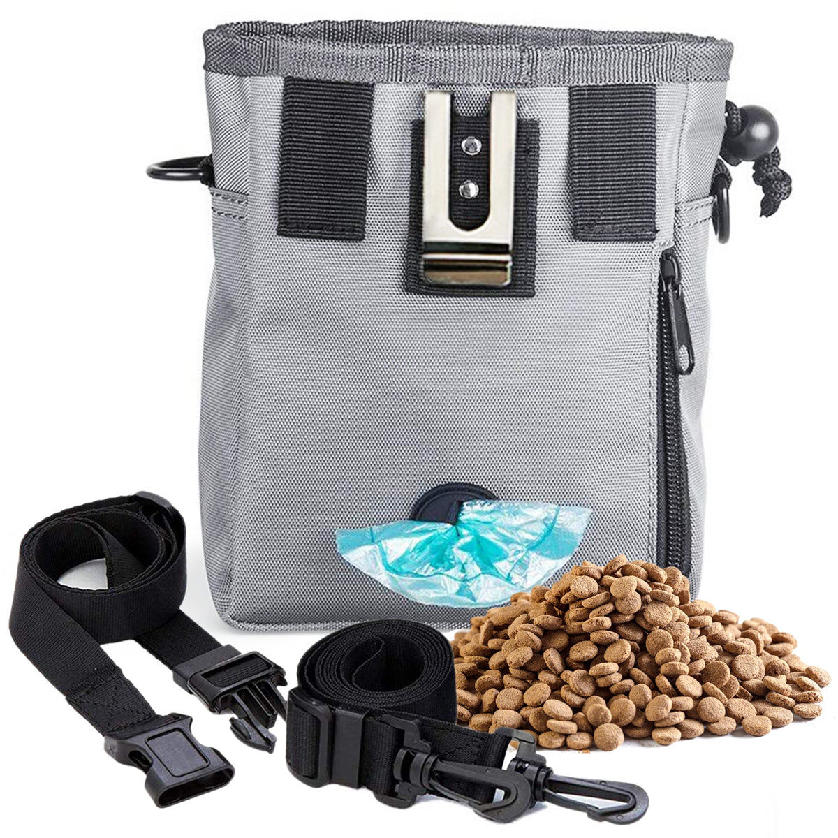 Bolsa de entrenamiento y viaje para perros y aves, bolsa gris para premios de mascotas