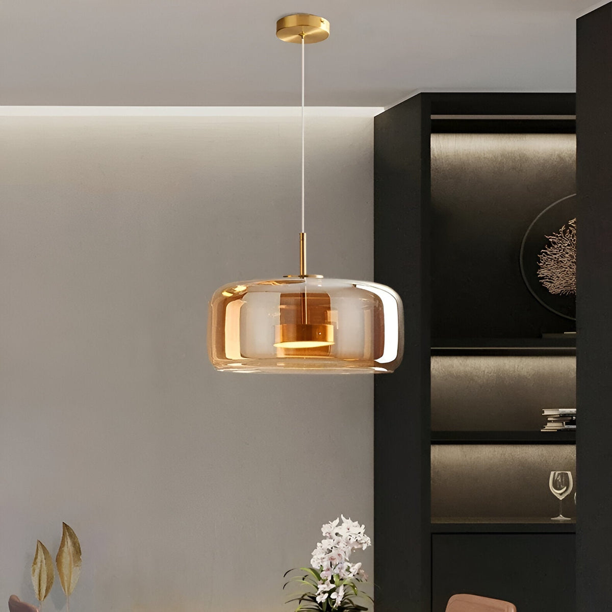 Glass Hanging Ceiling Fixture with Adjustable Cord for Dining Tables & Kitchen Islands | Color-Tunable LED Modern Farmhouse Style | Thomler