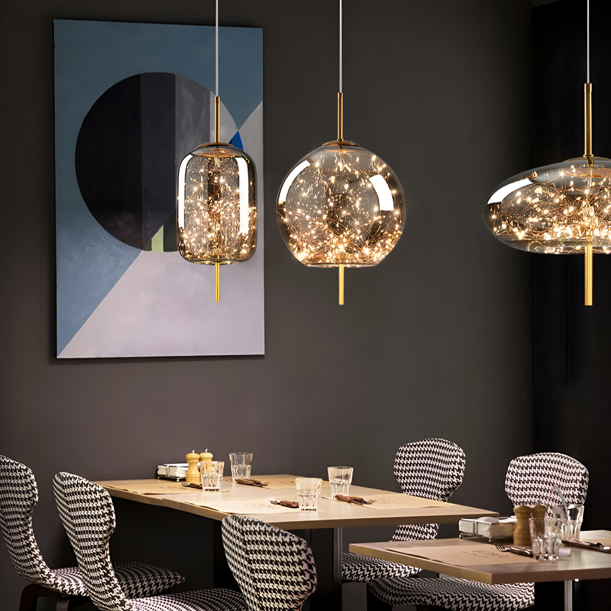 Glass Hanging Fixture with Adjustable Cord for Dining Table & Kitchen Island | Modern Suspended Light in Amber or Gray | Oval Sphere Capsule | Thomler