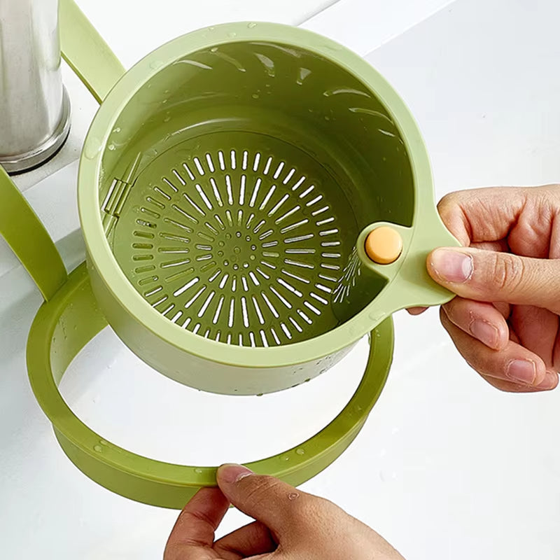 Tap-Mounted Food Scrap Catcher with Push-Button Release 8×5.6×5.1 Inches for Veggie Prep Scraps Fruit Washing Over-Sink Waste Bin | Thomler