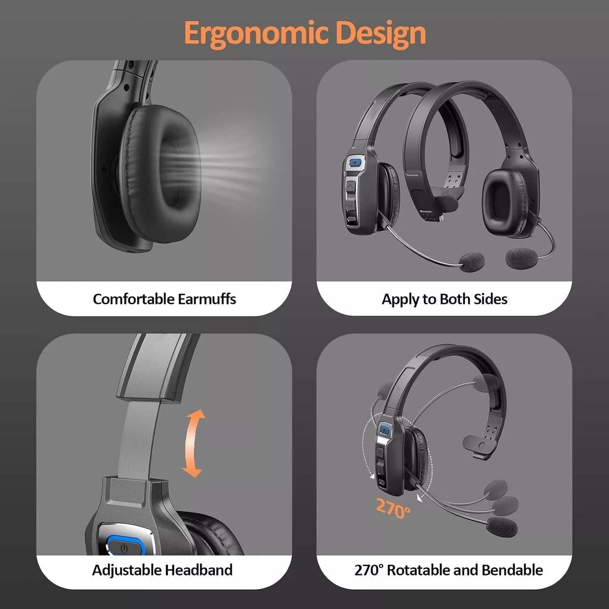 LKW-Headset, kabelloses Noise-Cancelling-Bluetooth-Headset mit Mikrofon für LKW-Fahrer