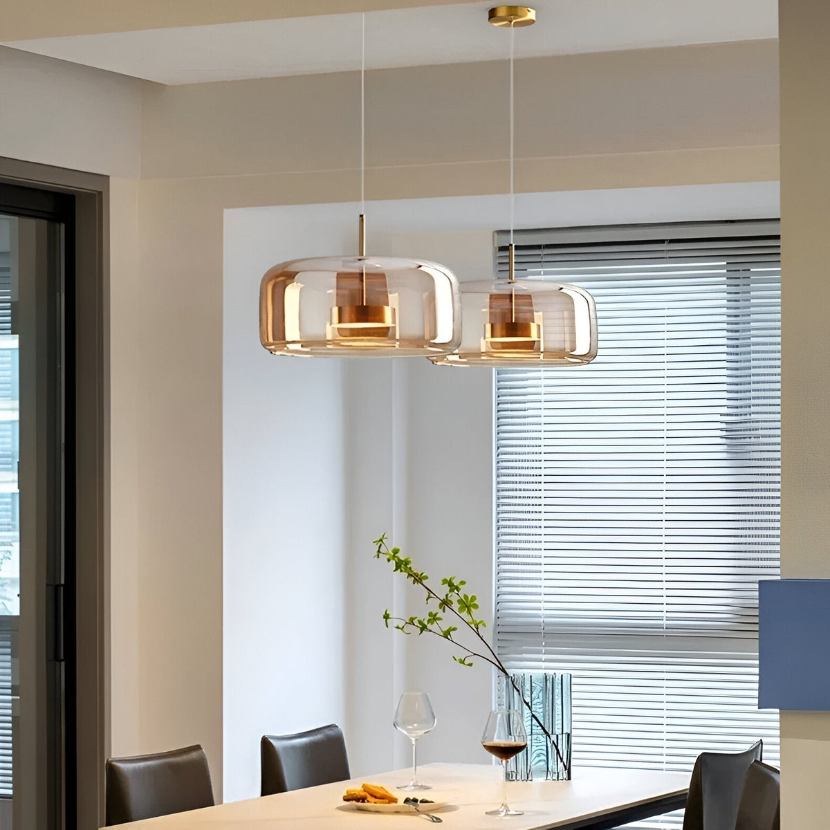 Glass Hanging Ceiling Fixture with Adjustable Cord for Dining Tables & Kitchen Islands | Color-Tunable LED Modern Farmhouse Style | Thomler