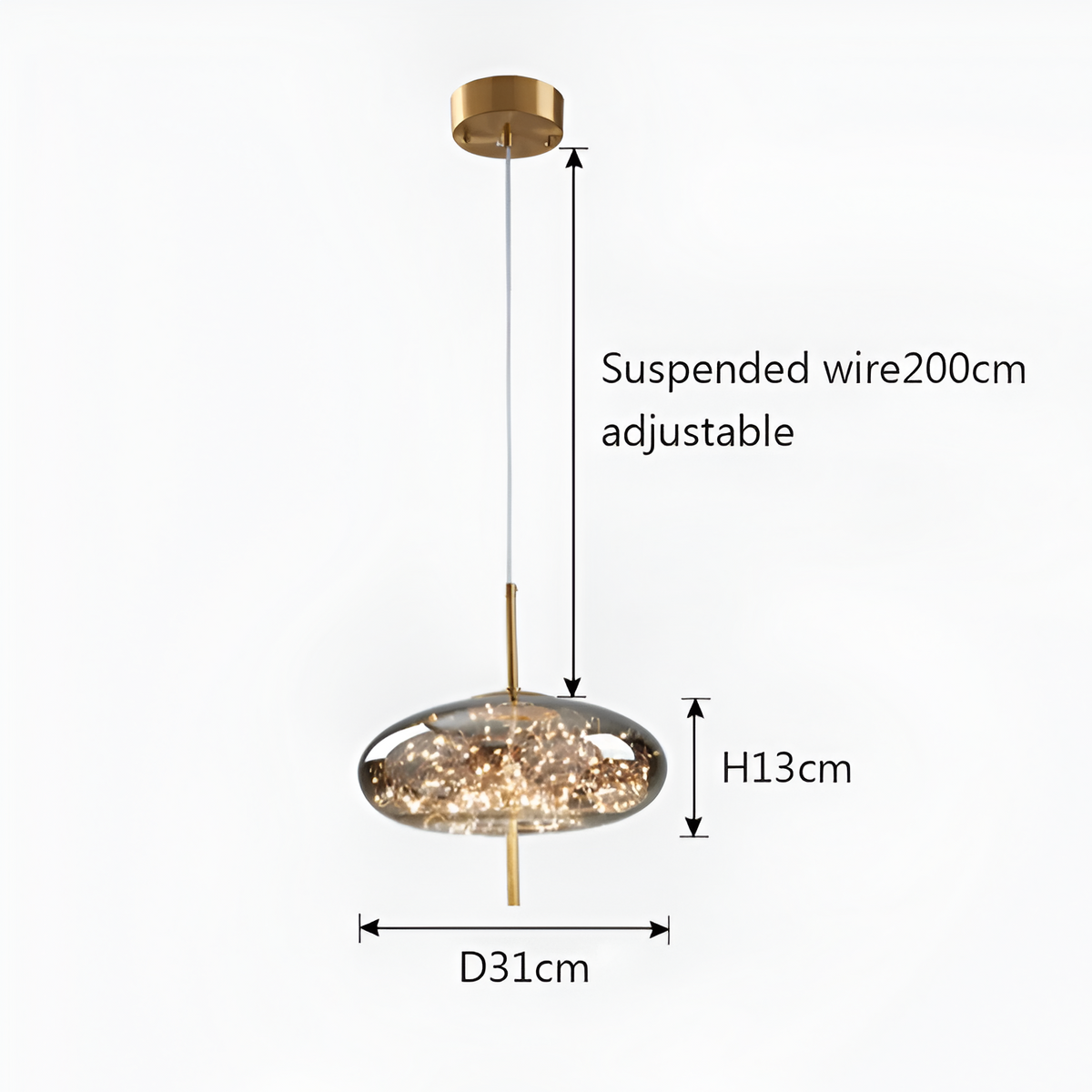 Glass Hanging Fixture with Adjustable Cord for Dining Table & Kitchen Island | Modern Suspended Light in Amber or Gray | Oval Sphere Capsule | Thomler