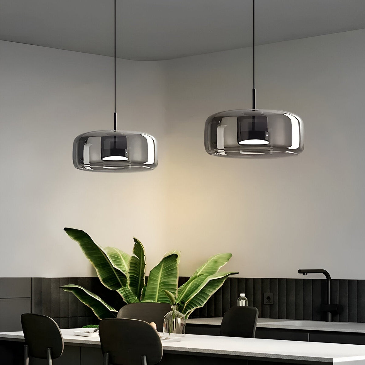 Glass Hanging Ceiling Fixture with Adjustable Cord for Dining Tables & Kitchen Islands | Color-Tunable LED Modern Farmhouse Style | Thomler