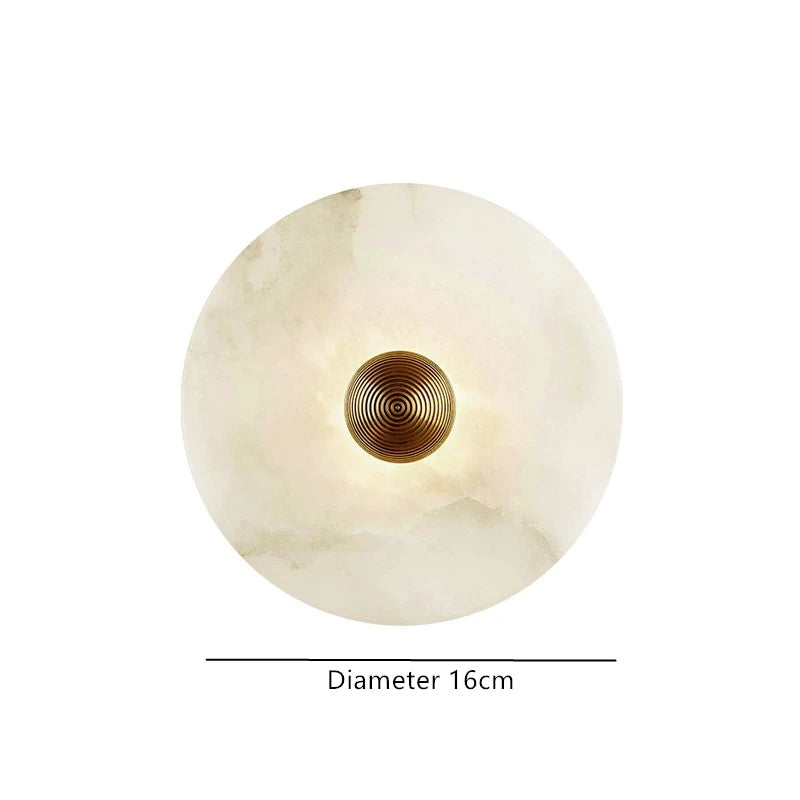 Round Stone Sconce with Built-In LED – Natural Veined Finish for Bedroom, Hallway & Living Room – 6 to 12 Inch Sizes – Minimalist Aluminum M | Thomler