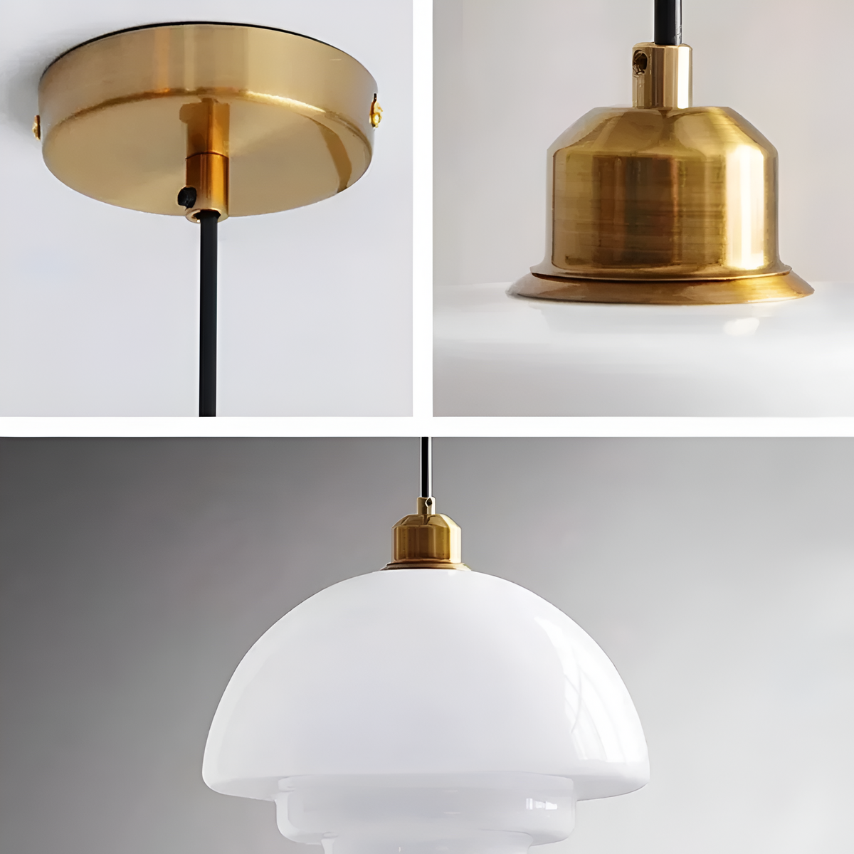 Gelaagde glazen hanglamp met messing frame in goud – 12-inch opvallende lamp voor eetkamers, slaapkamers & gangen – Plafondlamp in art-decostijl | Thomler