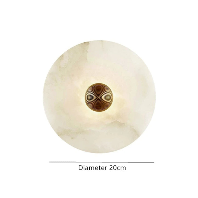 Round Stone Sconce with Built-In LED – Natural Veined Finish for Bedroom, Hallway & Living Room – 6 to 12 Inch Sizes – Minimalist Aluminum M | Thomler