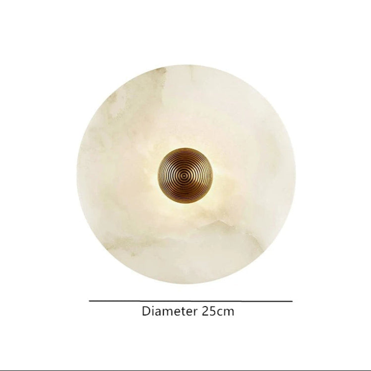 Round Stone Sconce with Built-In LED – Natural Veined Finish for Bedroom, Hallway & Living Room – 6 to 12 Inch Sizes – Minimalist Aluminum M | Thomler