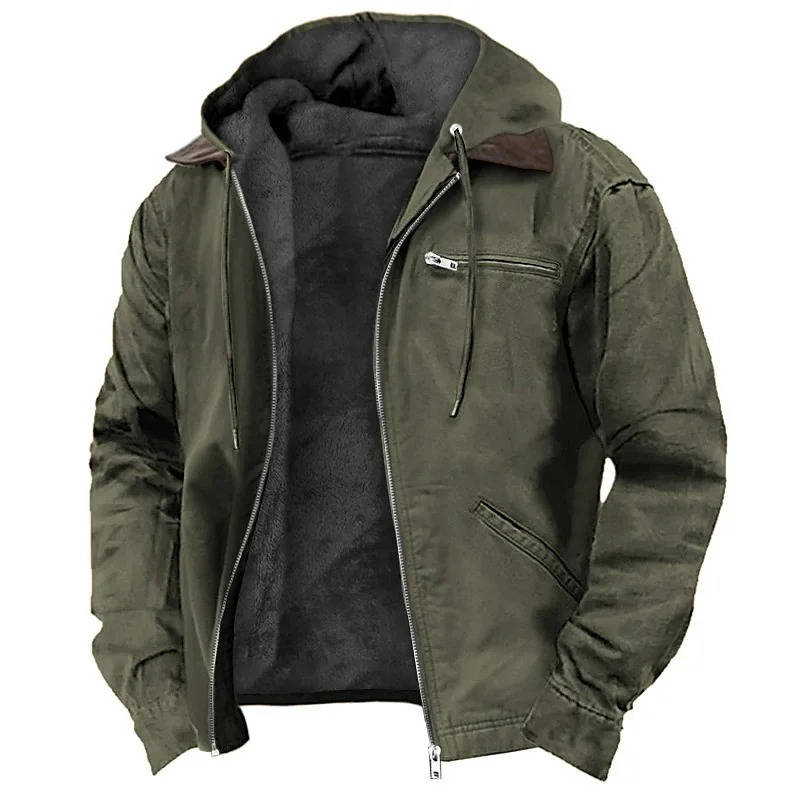 Herren-Fleecejacke mit verstellbarer Kapuze und durchgehendem Reißverschluss