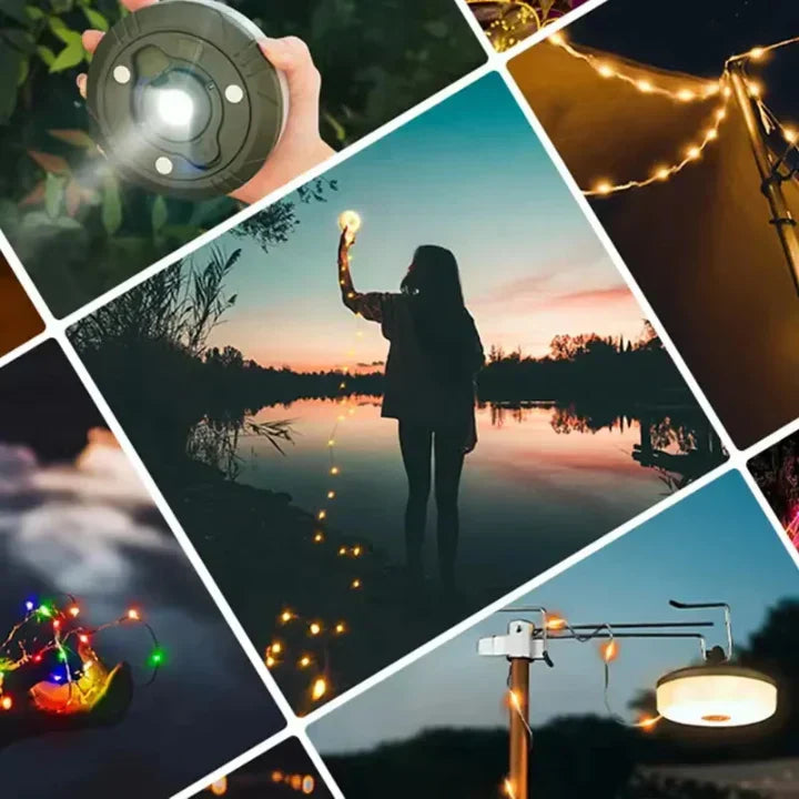 Rechargeable LED Lantern Flashlight with 33-Foot RGB String Lights & Power Bank for Camping Tents Festivals Outdoor Adventures Magnetic Hook | Thomler