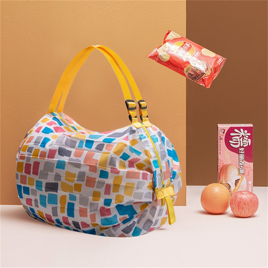 Collapsible Grocery Bag with Reinforced Straps and Water-Resistant Oxford Fabric for Shopping, Travel, Picnics, Eco-Friendly Reusable Tote