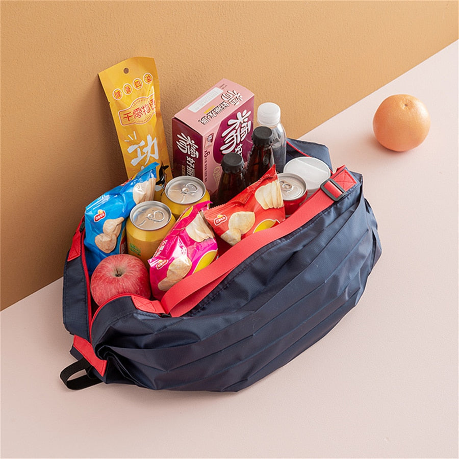 Collapsible Grocery Bag with Reinforced Straps and Water-Resistant Oxford Fabric for Shopping, Travel, Picnics, Eco-Friendly Reusable Tote