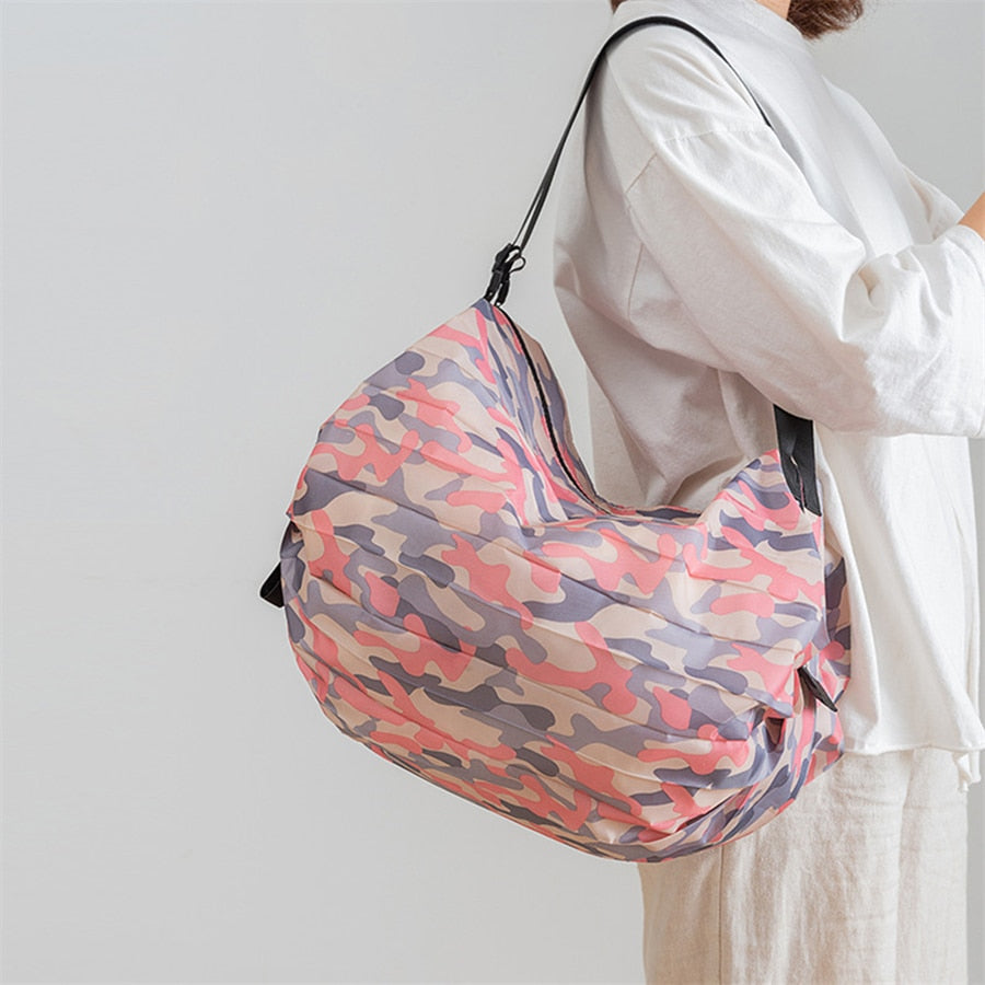 Collapsible Grocery Bag with Reinforced Straps and Water-Resistant Oxford Fabric for Shopping, Travel, Picnics, Eco-Friendly Reusable Tote
