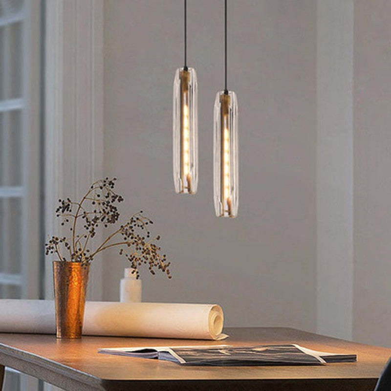 Glass Cylinder Hanging Light Fixture 15 Inch Height Adjustable Drop Ceiling Lamp for Dining Room Bedroom Living Room Contemporary Minimalist | Thomler
