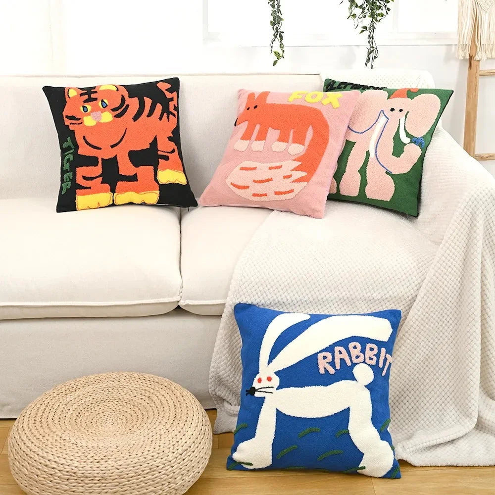 Embroidered Throw Pillow Cover 18x18 Inch Square Animal Motif Scandinavian Style Cotton Poly Blend Slipcase Sofa Bedroom Decor Couch Accent | Thomler