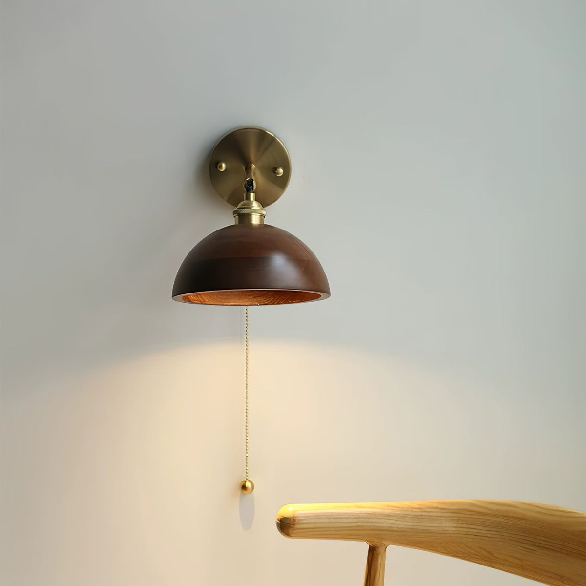 Walnut Wood Wall Sconce for Bedroom Hallway Living Room Ambient Lighting Brass Accent Fixture 6-7 inch Rustic Indoor Lamp Hardwired E26 | Thomler