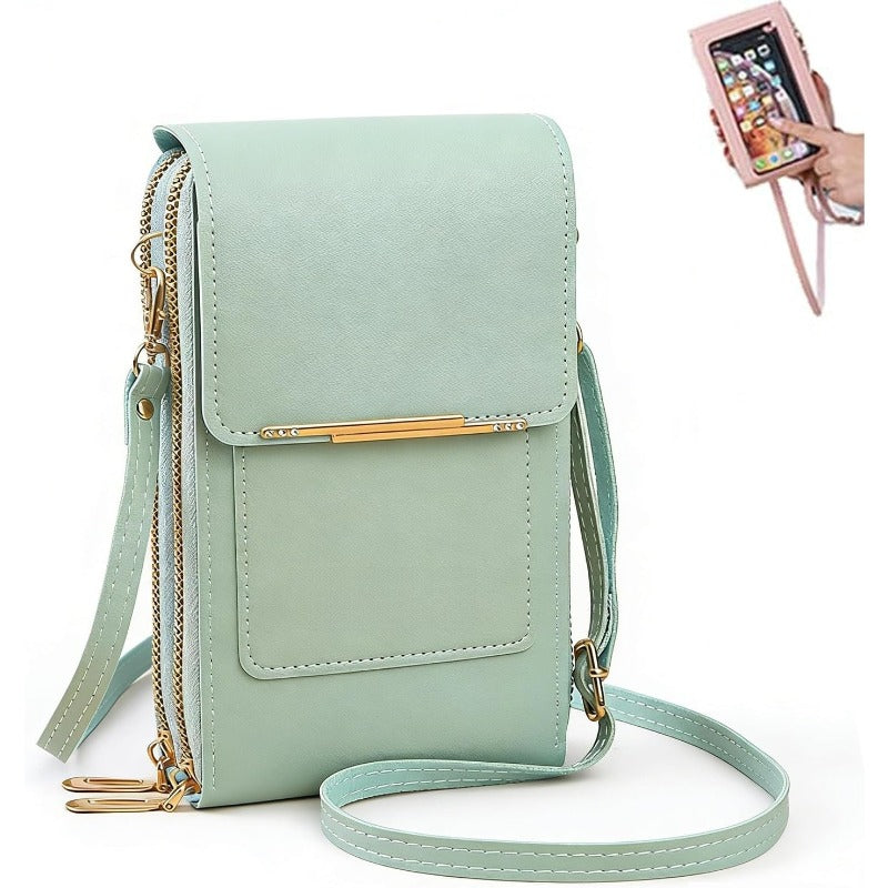 Touchscreen Crossbody Phone Wallet with RFID Blocking for Cards & Cash – Waterproof PU Leather Mini Purse Holds 6.7 in Smartphones | Thomler