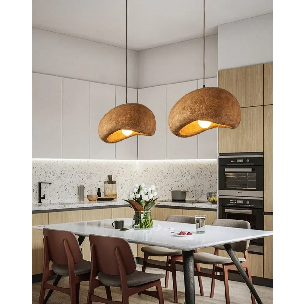 Sculpted Resin Hanging Fixture E27 Socket Brown Japandi Style for Kitchen Island Dining Table Bedroom Overhead Lighting Minimalist Decor | Thomler