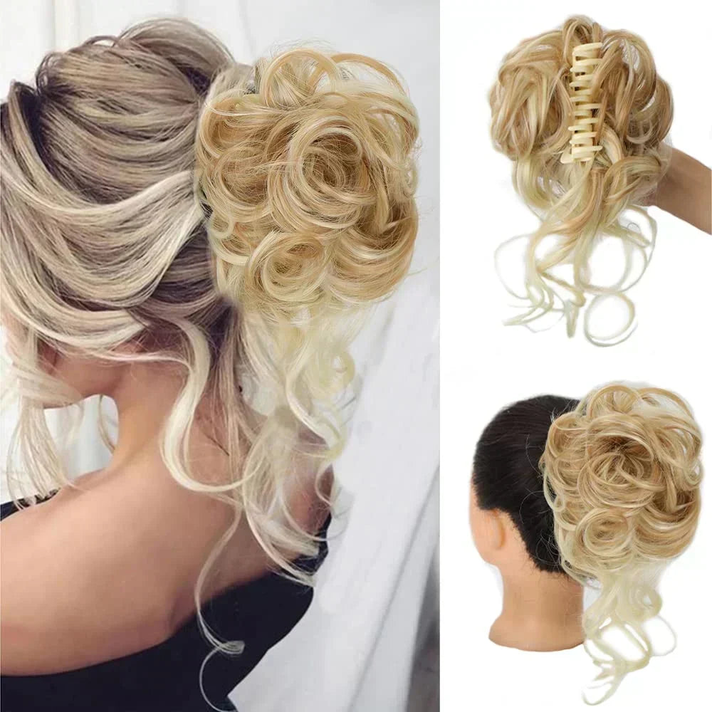 Synthetic Updo Hairpiece with Clip Attachment – Textured Volume for Thin or Fine Hair – Available in 18 Shades Including Blonde, Brown, Black, Gray
