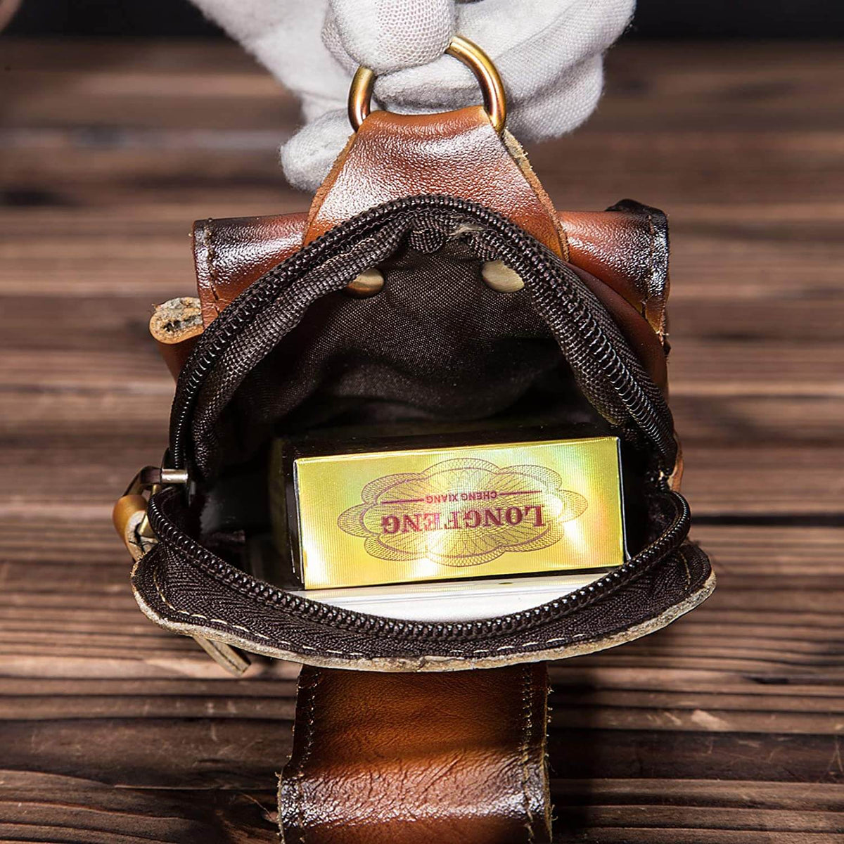 Full-Grain Cowhide Belt Pouch for Men | Zippered Compartment & Magnetic Closure | Adjustable Elastic Strap | Hands-Free Carry for Travel, Co