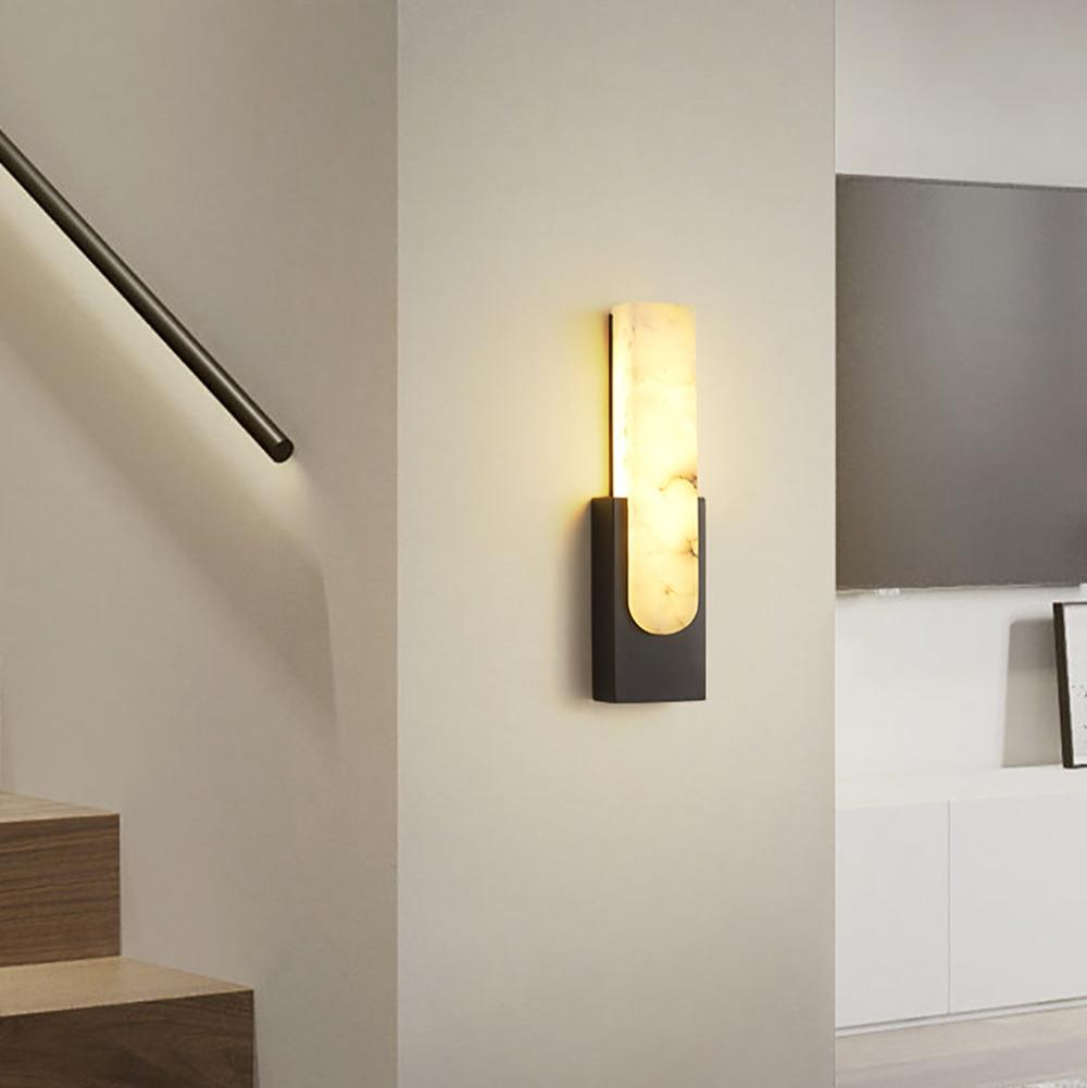 LED Sconce Light 20 Inch Vertical Alabaster Shade Gold Base Hardwired Modern Bedroom Hallway Wall Fixture for Contemporary Homes | Thomler