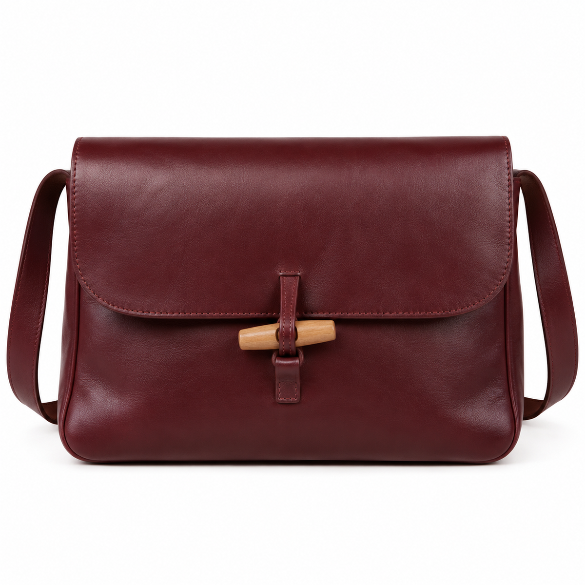 Burgundy Crossbody with Wooden Toggle 10 in