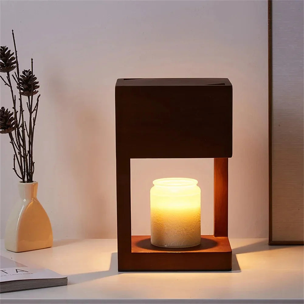 Houten Kaarsenwarmer-lamp 10 inch hoog, nachtkastje accentverlichting voor slaapkamer woonkamer gezellig interieur | Thomler