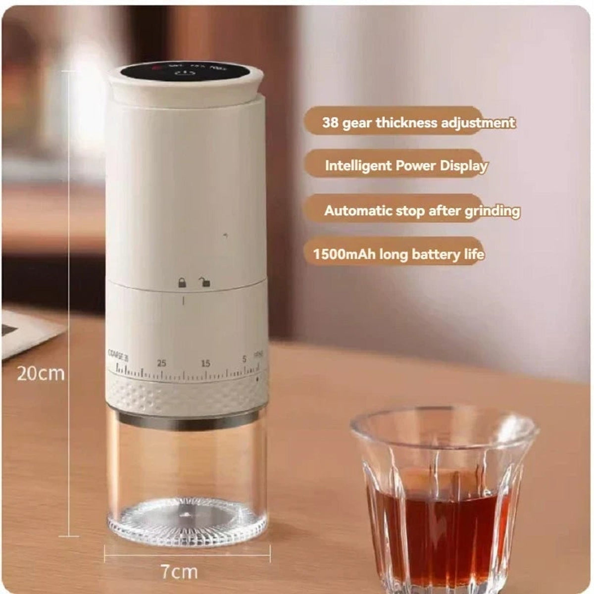 Molinillo de café eléctrico con carga USB-C y 38 ajustes de molienda regulables