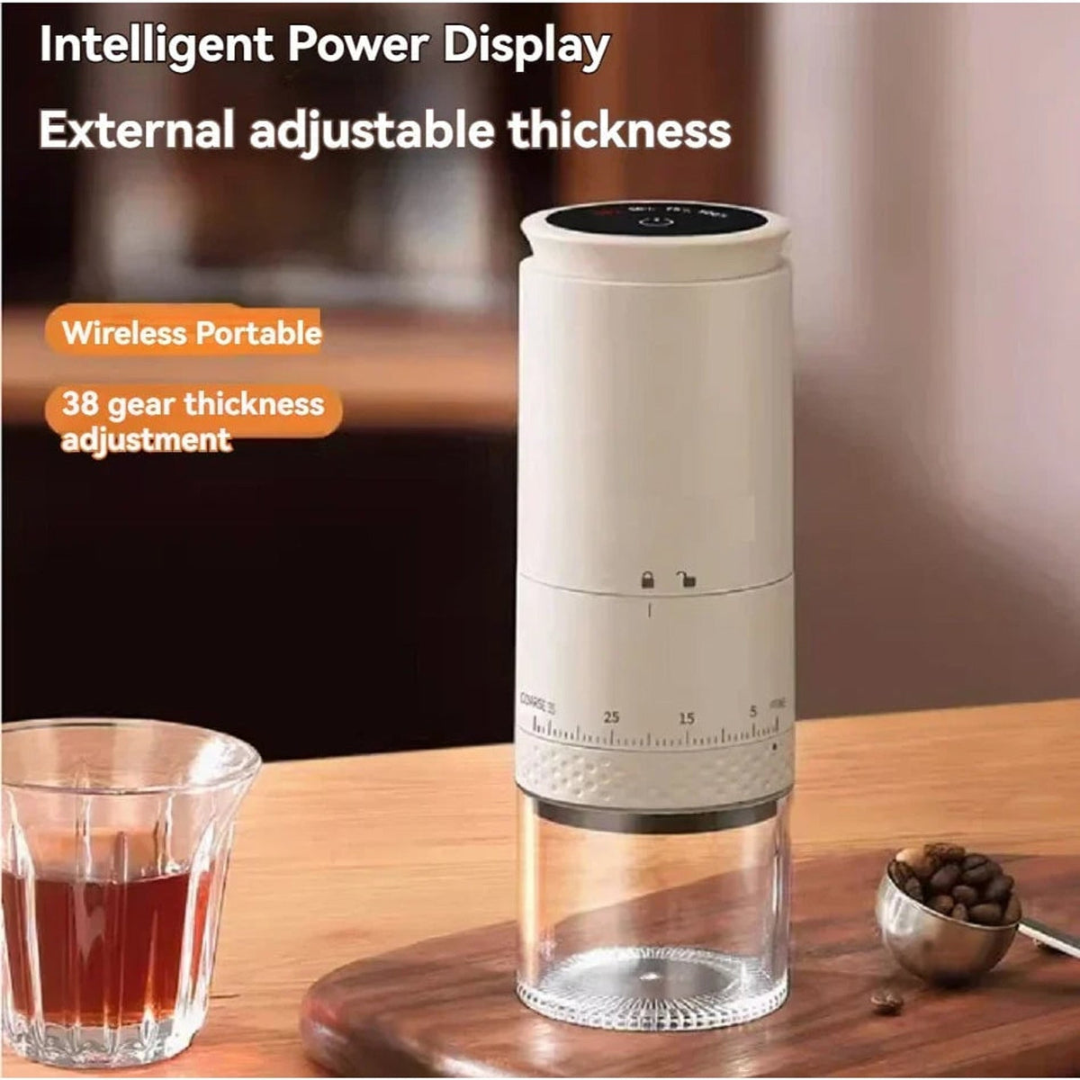 Molinillo de café eléctrico con carga USB-C y 38 ajustes de molienda regulables