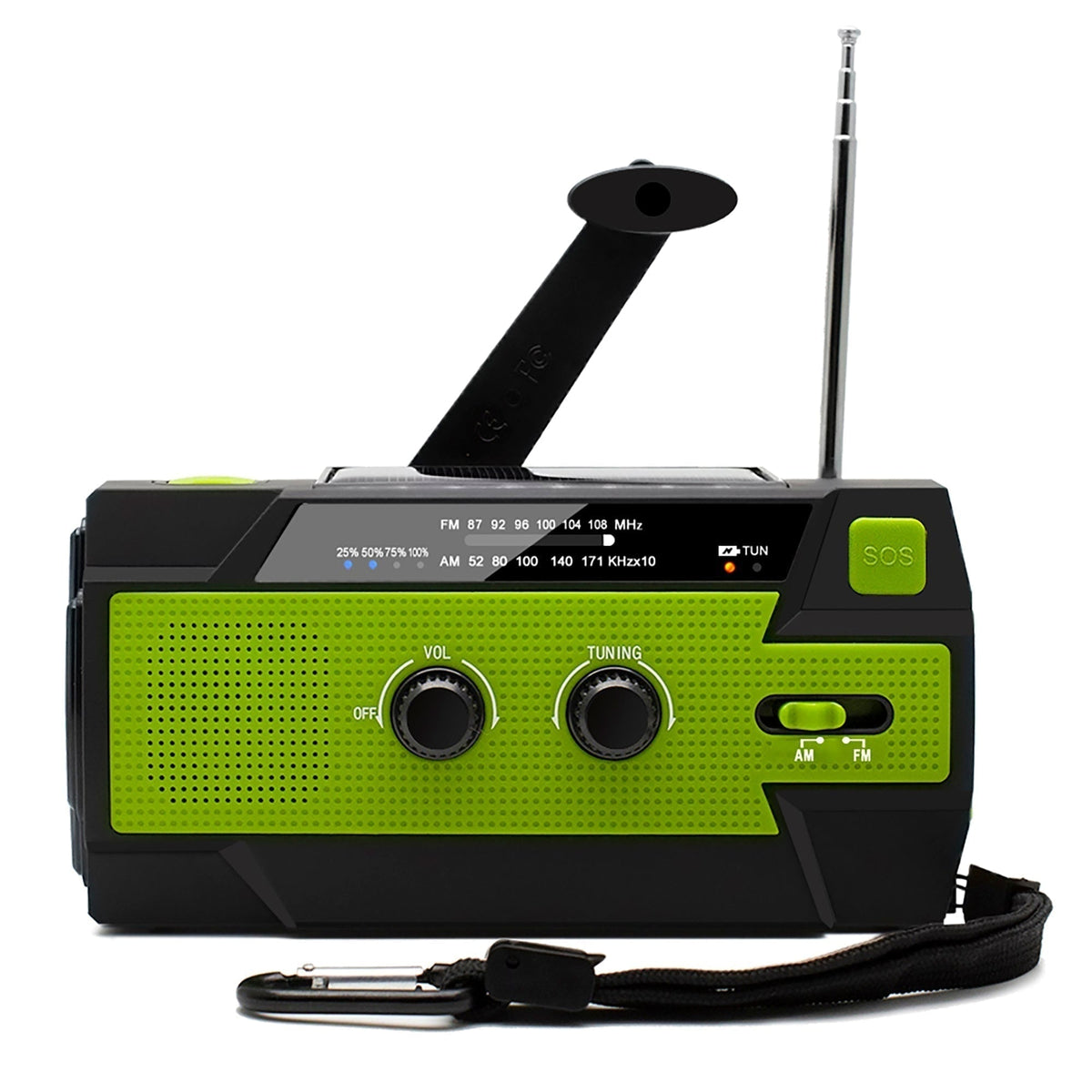 Emergency Radio Beacon With Hand Crank Solar Panel Am Fm And LED Flashlight