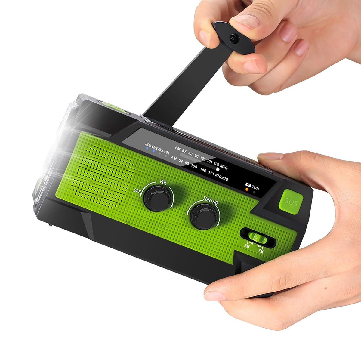 Emergency Radio Beacon With Hand Crank Solar Panel Am Fm And LED Flashlight