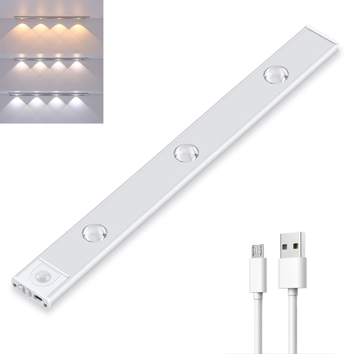 Rechargeable Motion Sensor Under Cabinet Light Bar USB Powered Closet Lighting Stick-On Wireless Stairway Night Light Dimmable Adjustable Co | Thomler