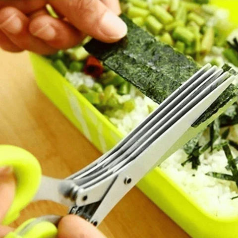 Tijeras para hierbas de varias hojas de acero inoxidable con peine de limpieza para lechuga, albahaca, perejil y cebollino | Utensilio de cocina para preparar alimentos, picador de verduras | Thomler