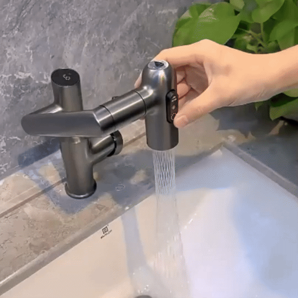 Rotating Sink Tap with Digital Temp Readout – 12-Inch Adjustable Spout, Full Swivel for Double Basins & Oversized Cookware | Thomler