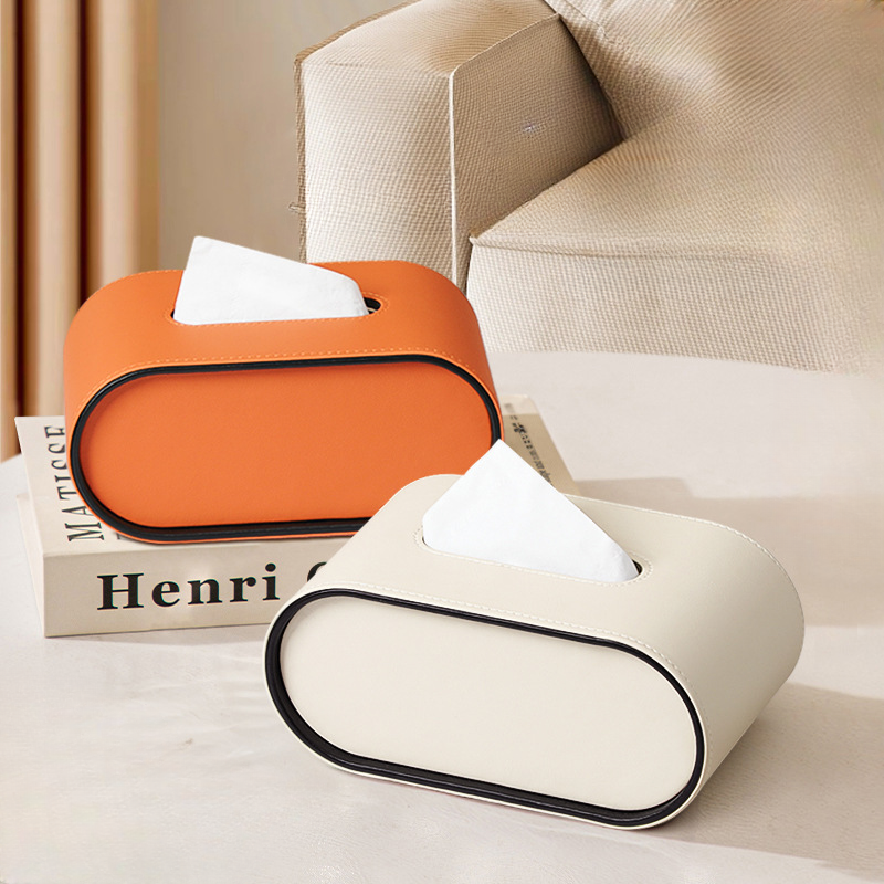 Faux Leather Tissue Dispenser Oval 9 × 5 × 4 Inches Desktop Organizer Napkin Caddy Home Office Bedroom Bathroom Tabletop Storage Accessories | Thomler