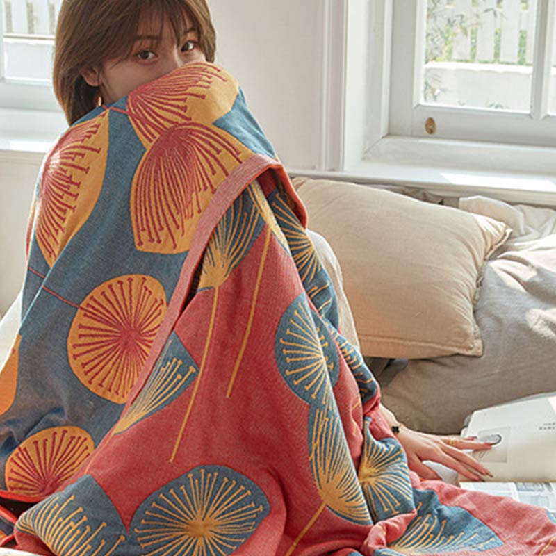 Reversible Cotton Quilt King Size Lightweight Coverlet Bedspread Dandelion Floral Print Breathable Summer Blanket for Bedroom Couch Air