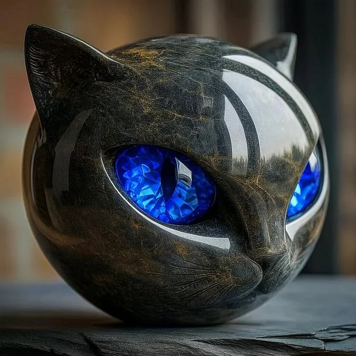 Glänzende Harz-Katzenfigur mit faszinierendem Blick – Dekorative Katzenstatue für Schreibtisch, Regal & Wohnzimmer – Moderne Tierskulptur A